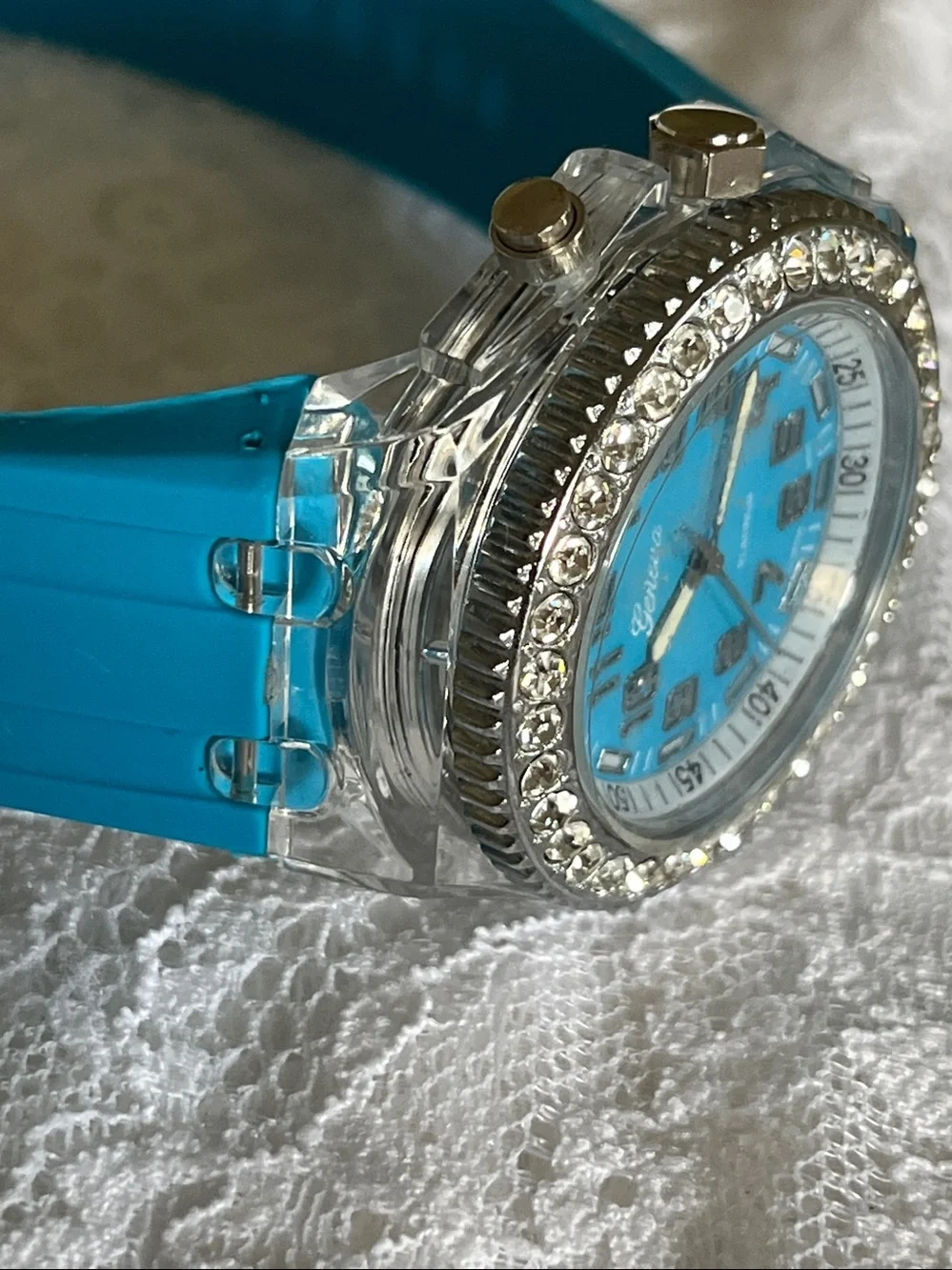Geneva Blue Crystal Bezel Fashion Watch